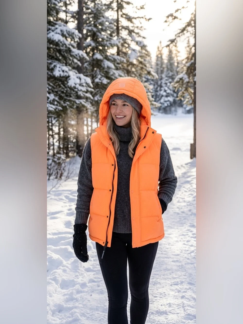 NEW PRICE TNA Aritzia The Super Puff Vest - Neon Orange Size XL - Picture 2 of 5
